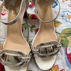 Christian Louboutin Metallic Silver and White Heels